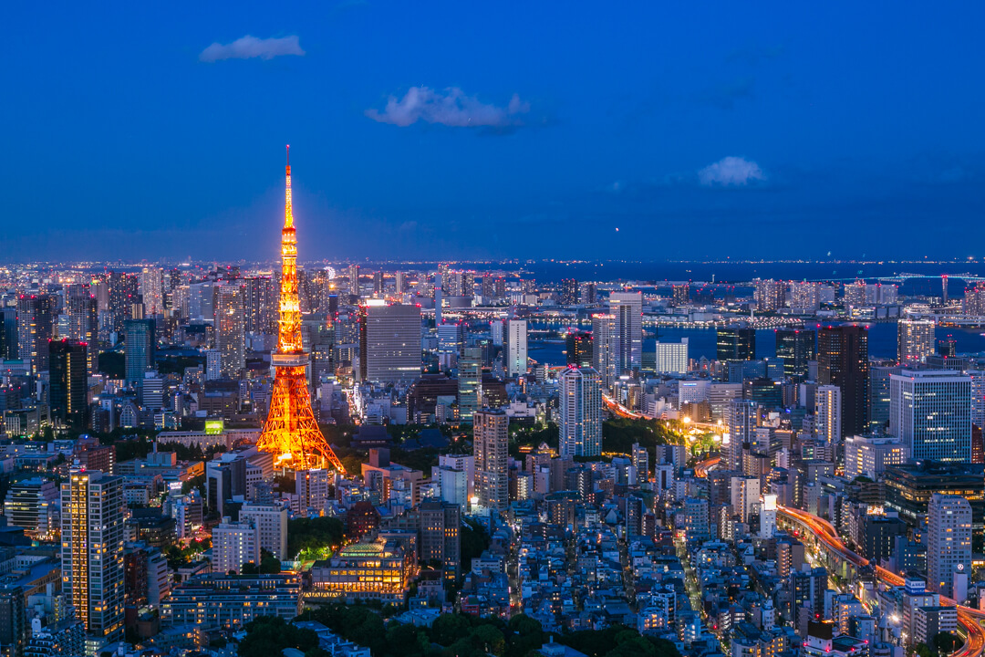 六本木ヒルズ展望台で撮影した夜景・東京タワー