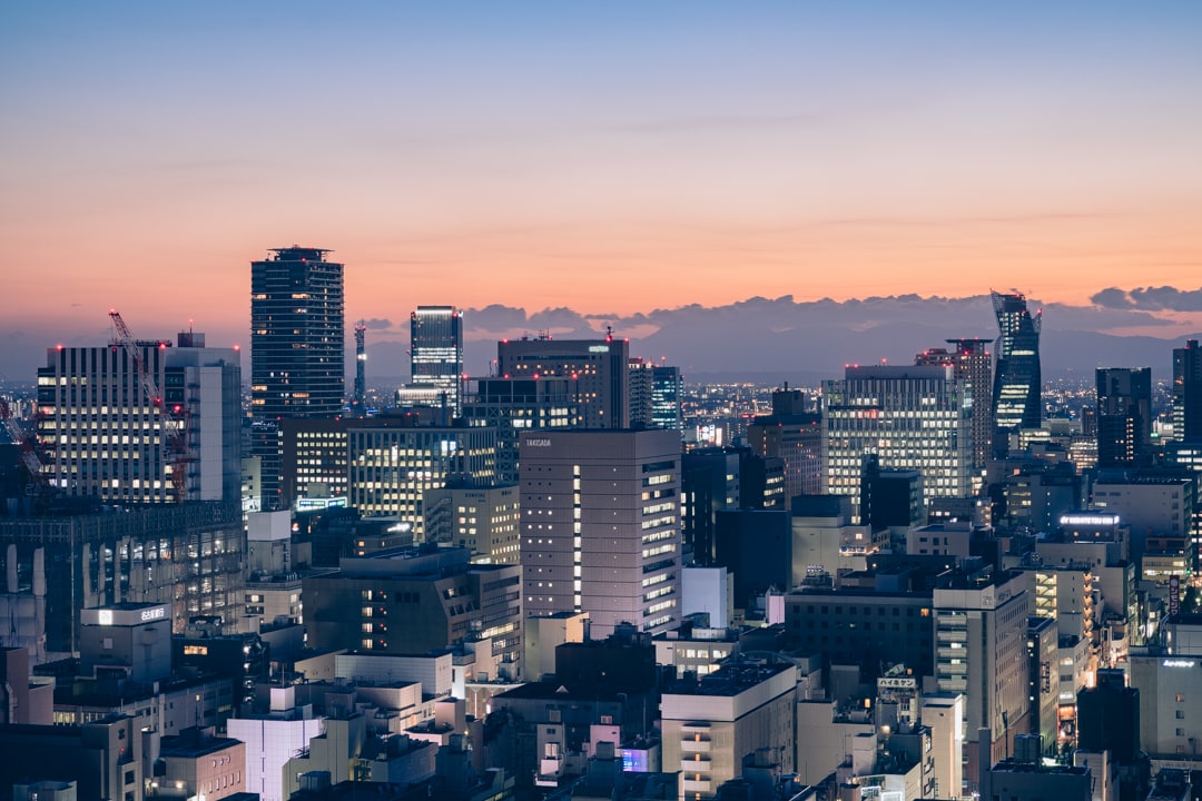 名古屋テレビ塔から撮影した名古屋駅前高層ビル群の写真