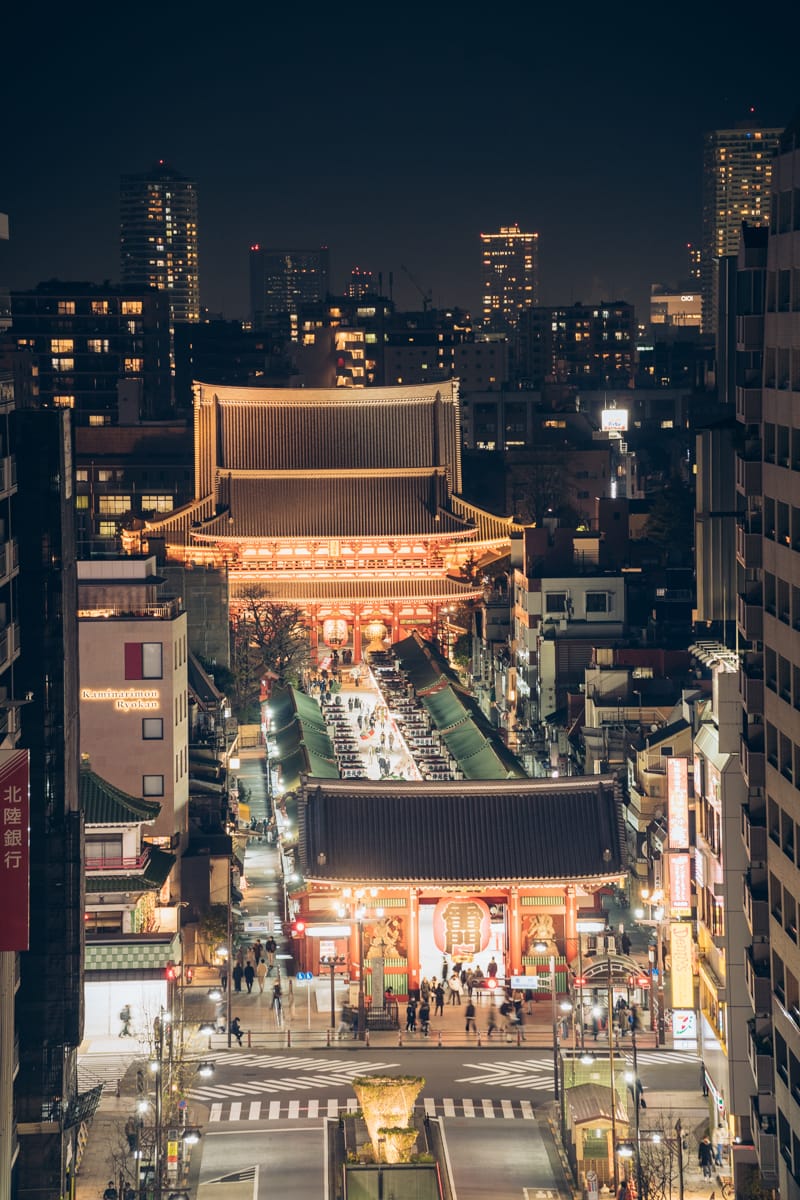 ホテルウィングインターナショナルセレクト浅草駒形から撮影した浅草寺の夜景